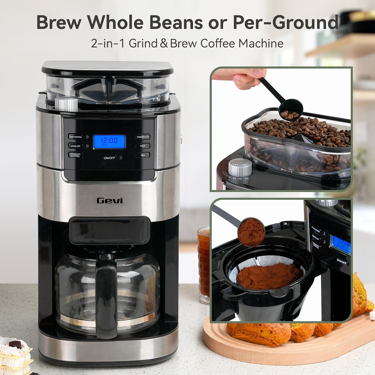Gevi Coffee Grinder Electric,Coffee Bean Grinder with 35 Grind Settings for Espresso,Drip,French Press,Burr Coffee Grinder for Home Use,Anti-static Design,Black
