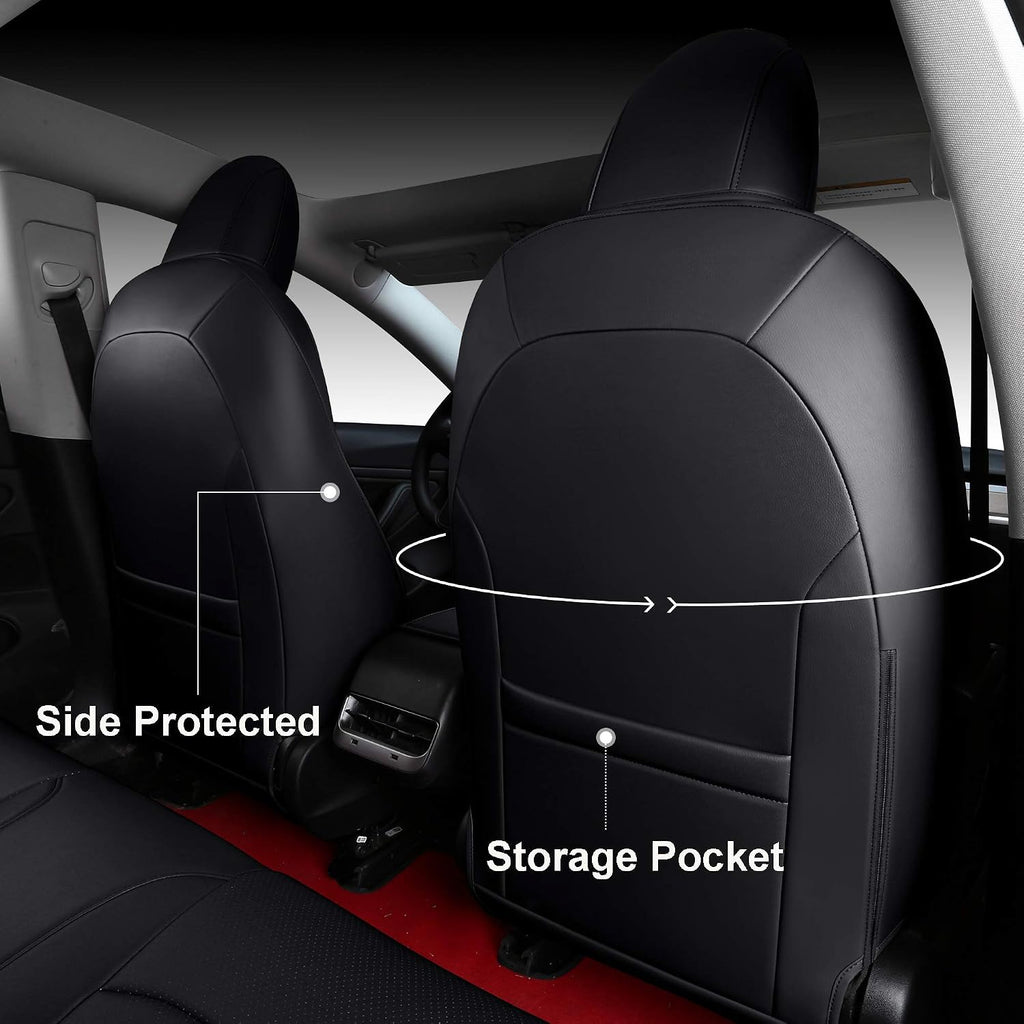 Seat Cover Custom Fit for Tesla Model 3 Model Y Synthetic Leather Car Seat Cushion Protector for 2017 2018 2019 2020 2021 2022 All Season Customized (2 Front Black& Red)