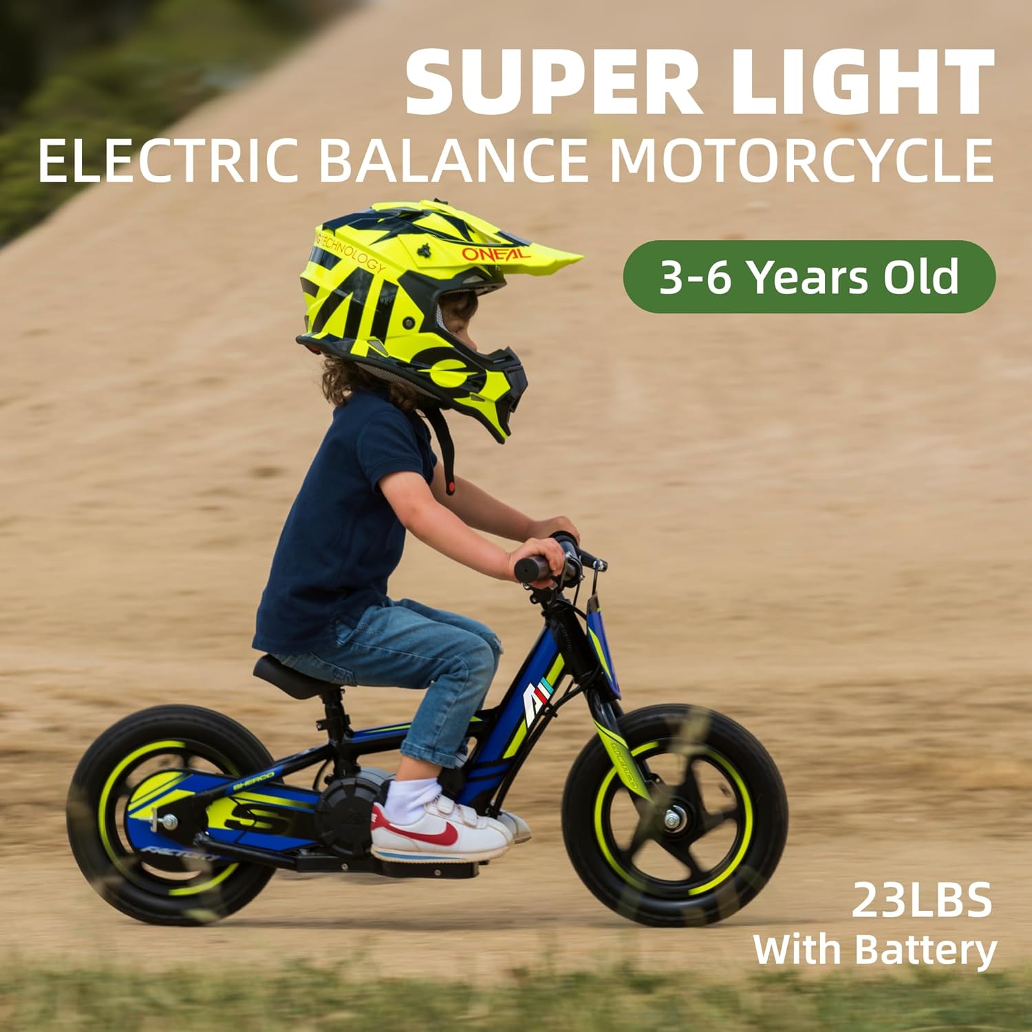 AIII Lightweight Electric Dirt Bike for Kids, 170/340W Electric Motorcycle Up to 10/12MPH, 24V Detachable Battery, Hand-Operated Dual Brakes Electric Balance Bike for Ages 3-6/5-12