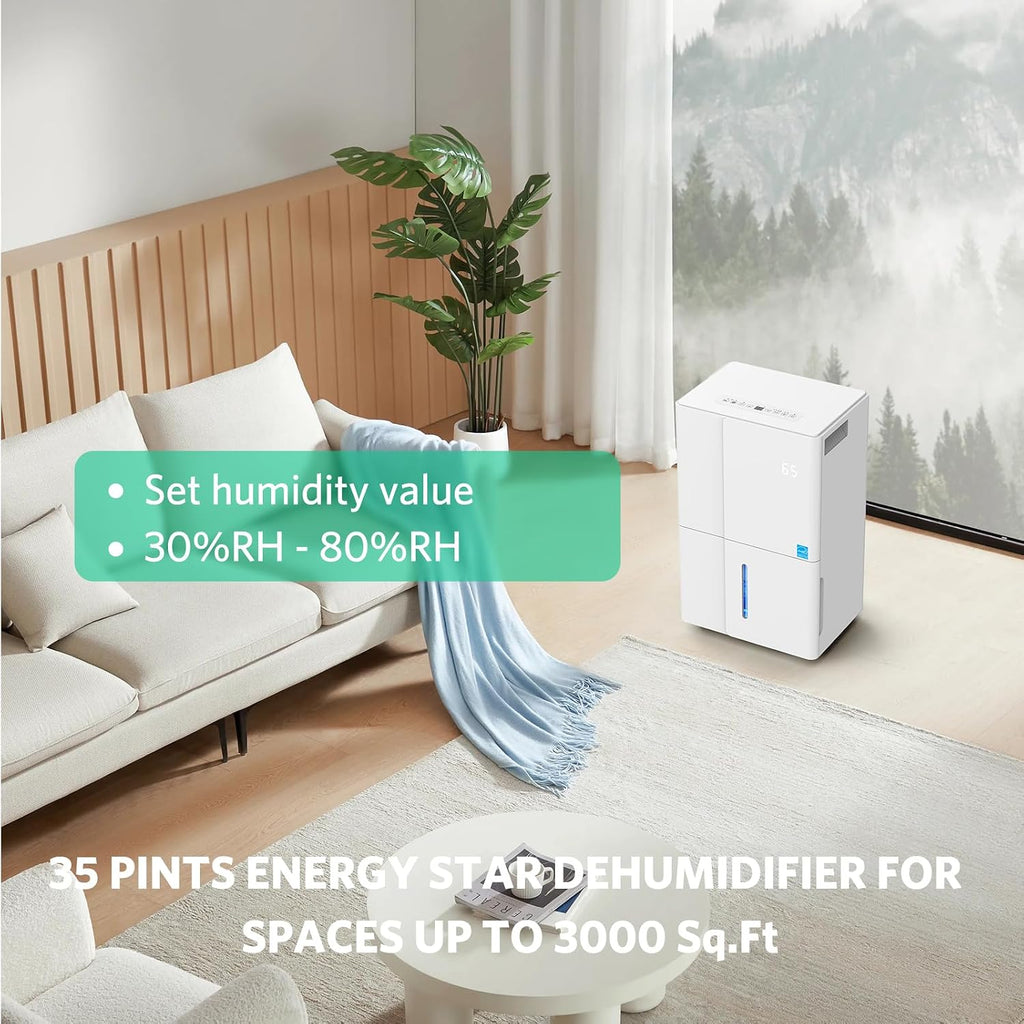 Dehumidifier. 3000 Sq.Ft Dehumidifiers, Max 80 Pints/Day (Standard 35 Pint/Day) Dehumidifier for Basement with 1.7 Gal Water Tank, For Home, Bedroom, Closet with Auto Shut Off, Sleep Mode,24H Timer