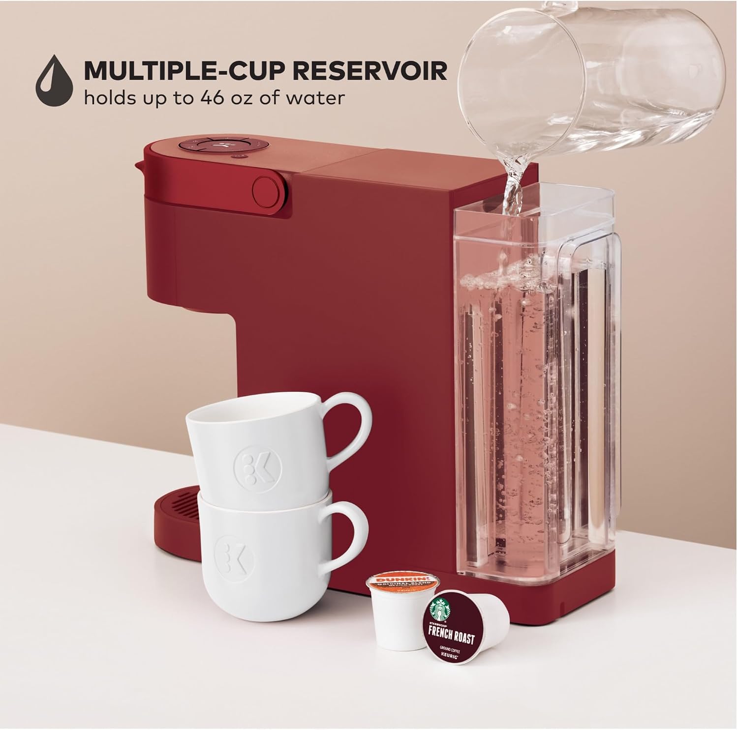 Keurig K- Slim Single Serve K-Cup Pod Coffee Maker, with 3 Brew Sizes, Multistream Technology, 46oz Removable Reservoir, Scarlet Red