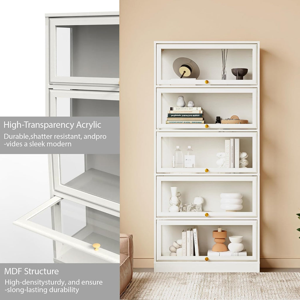 Display Cabinet with Acrylic Glass Doors,5-Tiers Curio Cabinet with LED Lighting for Collectibles, Collectibles Toy Organizers Rack & Display Shelf Display Case Storage Cabinet, White