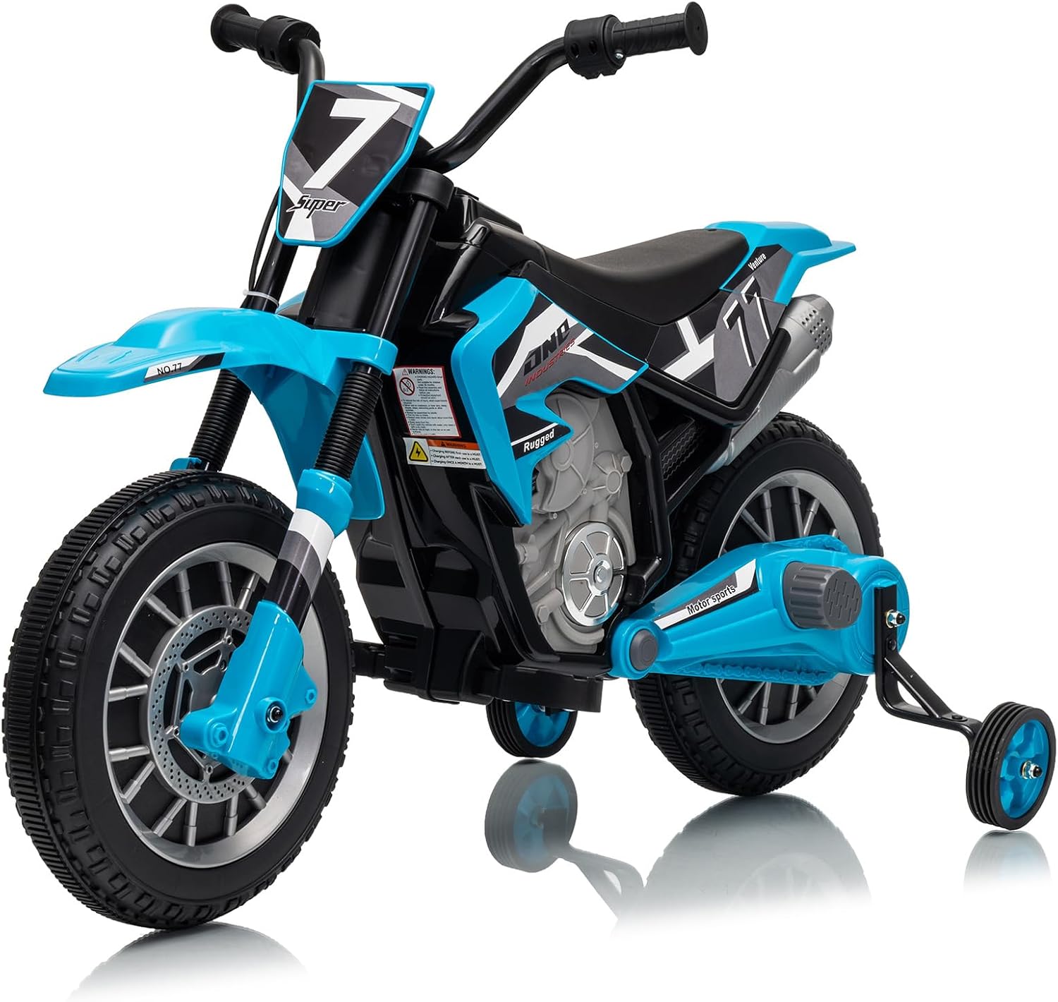 12V Kids Motorcycle w/Treaded Tires, 3.1mph Top Speed Electric Bike for Kids, Training Wheels, Music & Bluetooth, Spring Suspension, Age 3-8 Year Old, Bule