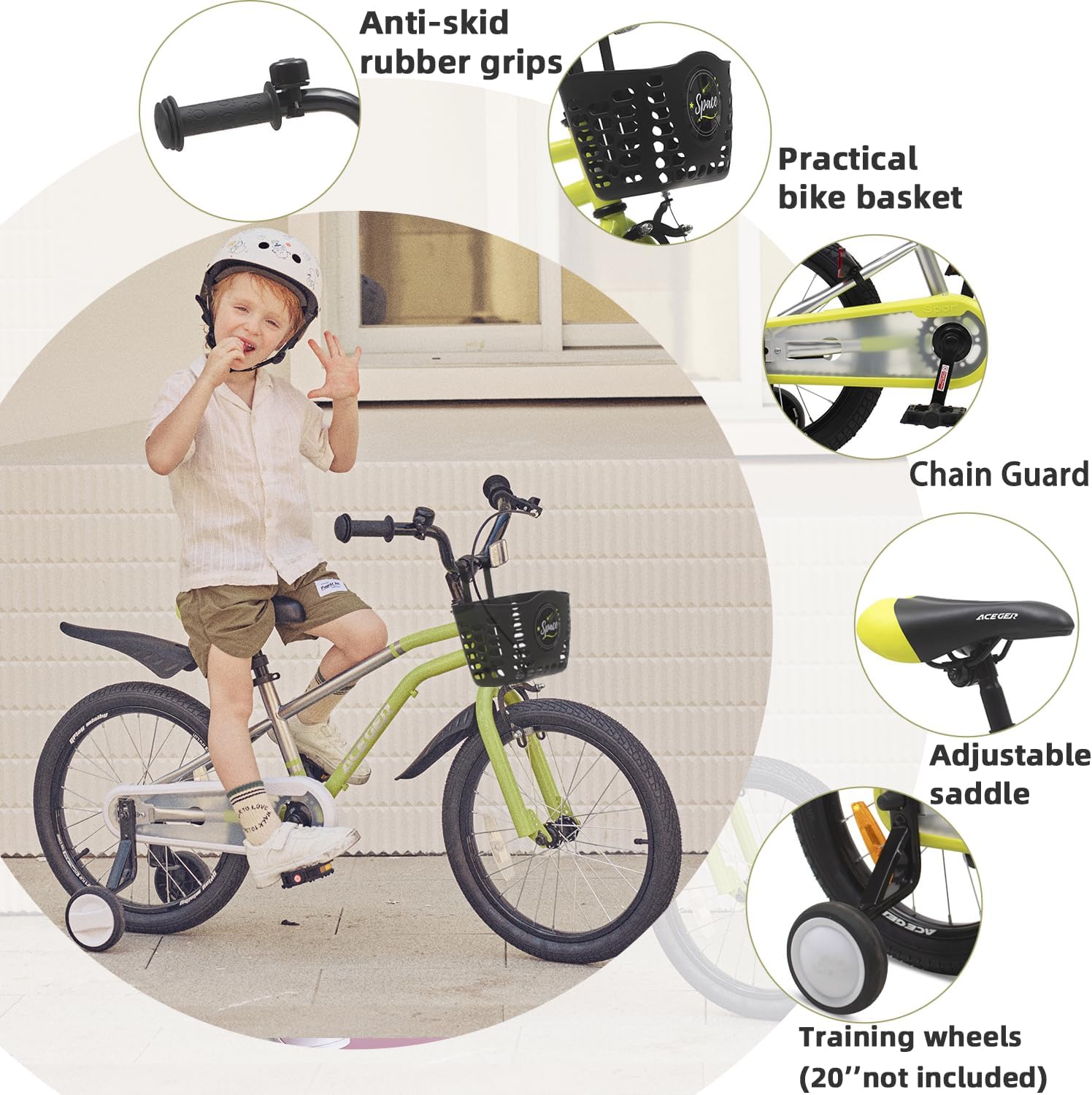 ACEGER Kids Bike for Ages 2-12 Years Old Boys Girls and Toddler, 12 14 16 18 Inch Children Bicycle with Training Wheels, 20 Inch Bike with Kickstand, Multiple Colors.