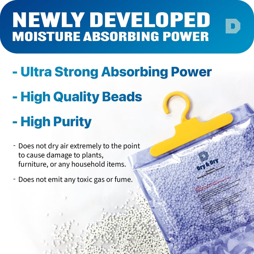 Dry & Dry 80 Pack [Net 14 Oz/Pack] Premium Hanging Moisture Absorbers to Control Excess Moisture for Basements, Closets, Bathrooms, Laundry Rooms. - Ultra Strong Moisture Absorbers