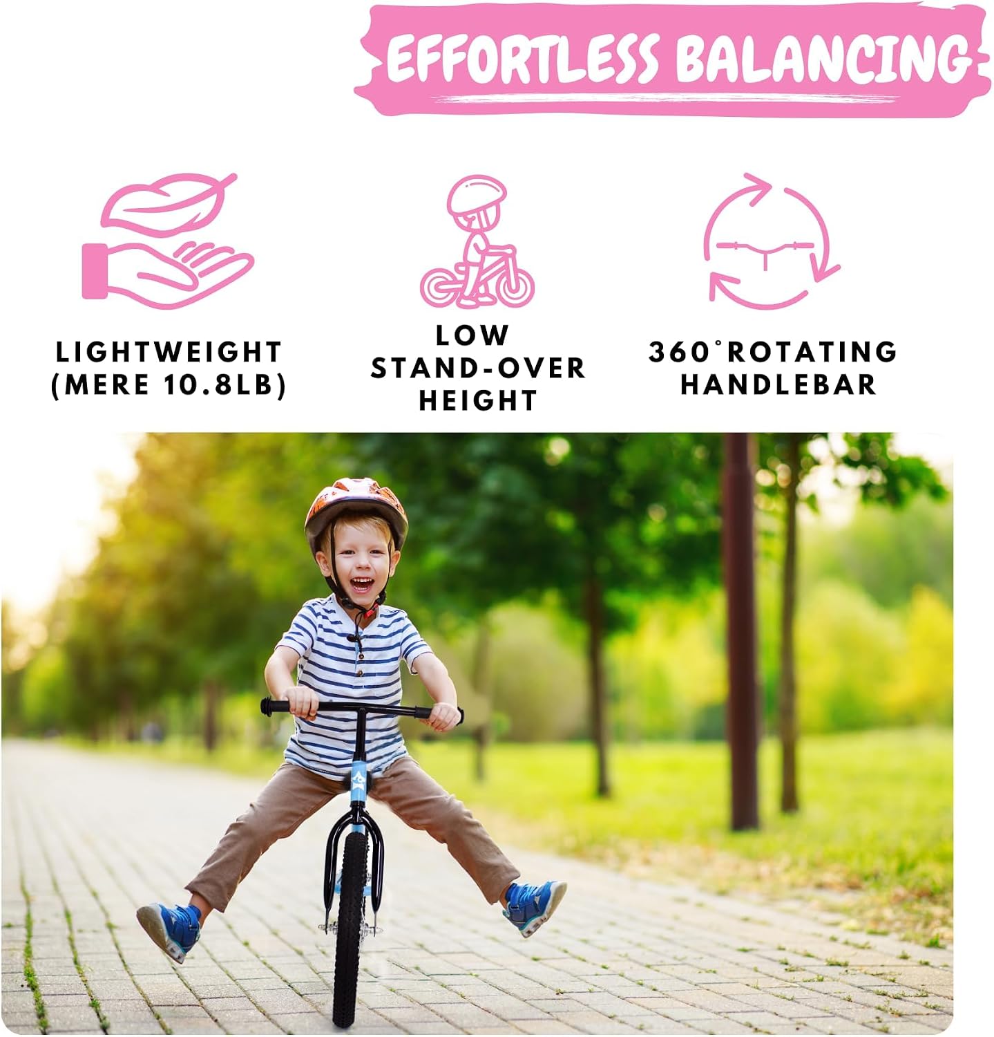 Bicystar 16 Inch Kids Balance Bike for 5-8 Year Old, No Pedals, Air Tires, Footrests, Adjustable Height for Big Boys, Girls