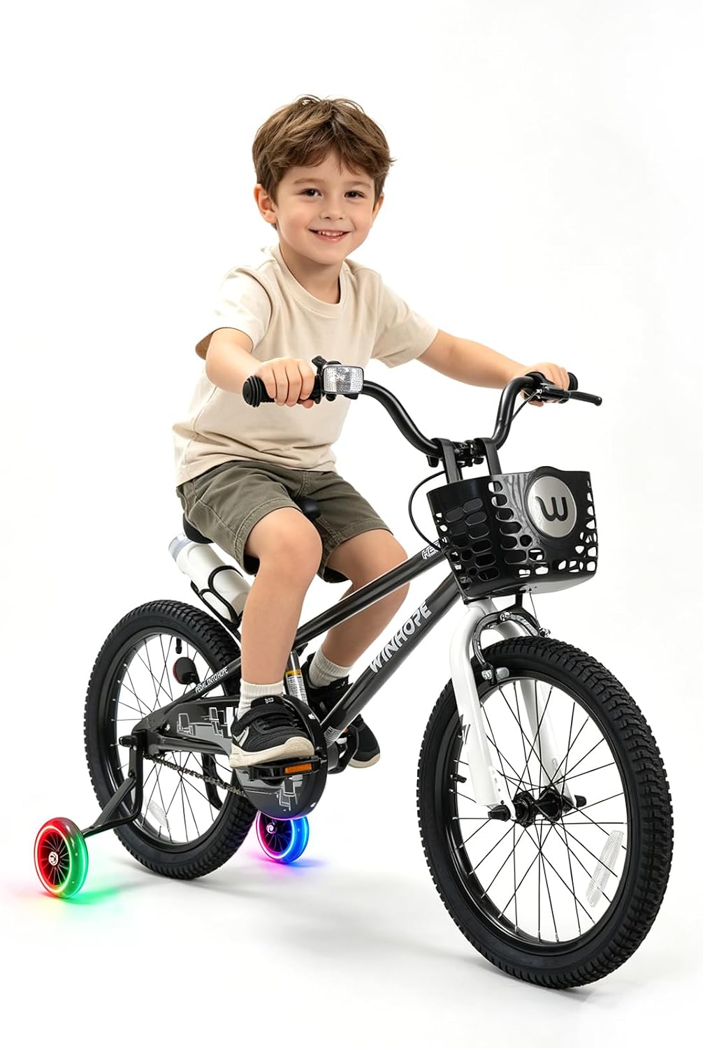 WinHope Kids Bike, 12 14 16 18 Inch Toddler Bicycle with Light Up Training Wheels and Dual Brakes, Children Bike for Beginner with Adjustable Seat and Headlebar for Boys Girls 2-9, Multiple Colors