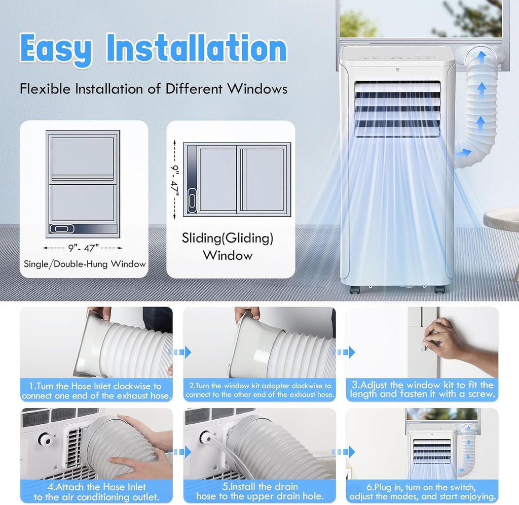 12,000 BTU Portable Air Conditioner With Heat, Wifi 3-in-1 AC Unit with Dehumidifier & Fan, Quiet Operation for Bedroom, Cools up to 550 sq.ft, 24-Hour Timer, Remote & Window Installation Kit