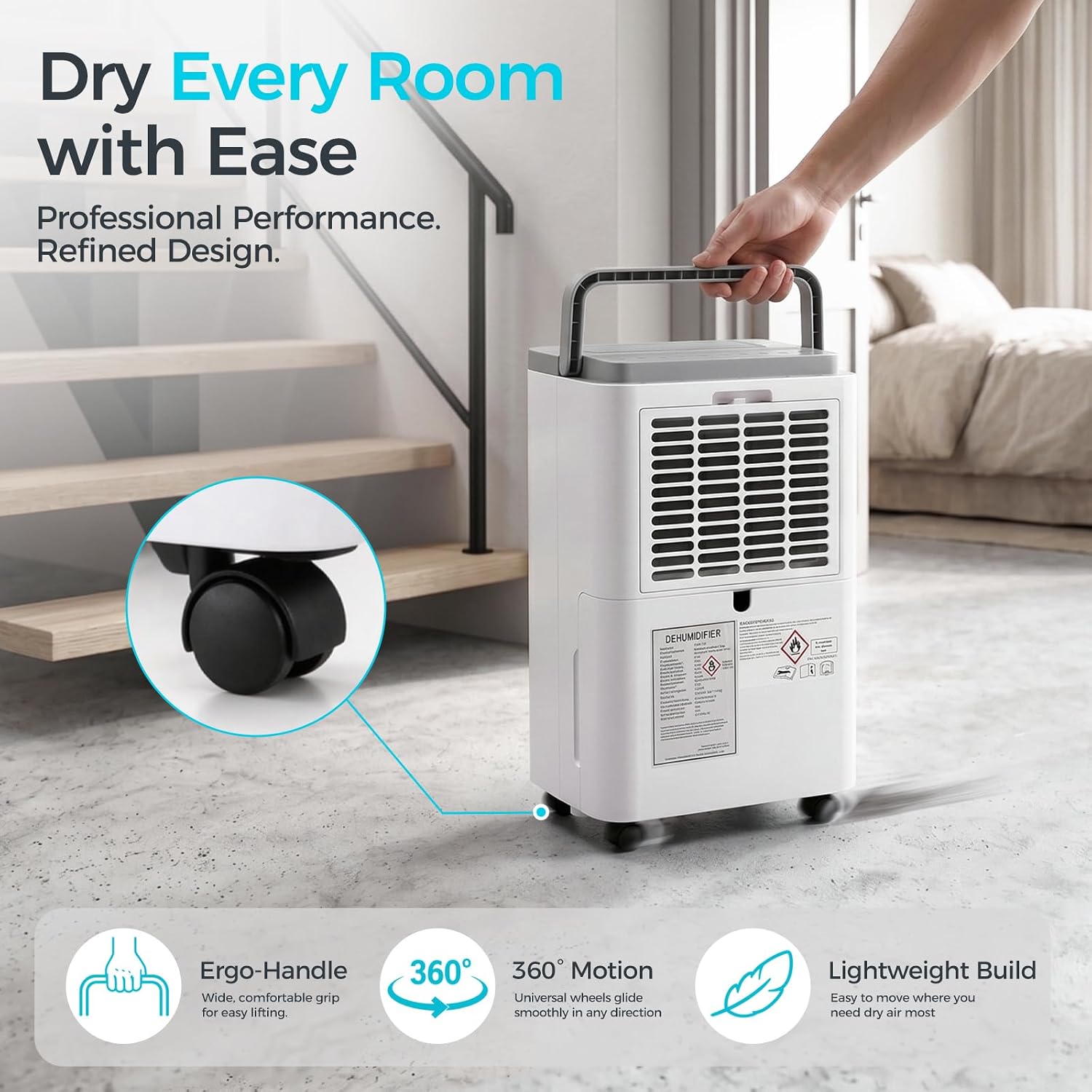 1500 Sq.Ft Dehumidifier, Max 32 Pint Quiet Dehumidifier for Bedroom with HEPA Filter Air Purifiers, Dehumidifiers for Basement with Drain Hose,Home,Bathroom,Auto Defrost,Smart Humidity Control