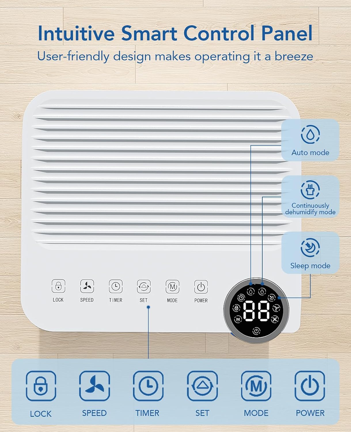 2500 Sq.Ft Dehumidifier for Basement with Drain Hose Max 34 Pints, Dehumidifiers for Home Large Room Bathroom Bedroom, 3 Modes, Smart Humidity Control, Auto Defrost, 24H Timer, Sleep Mode