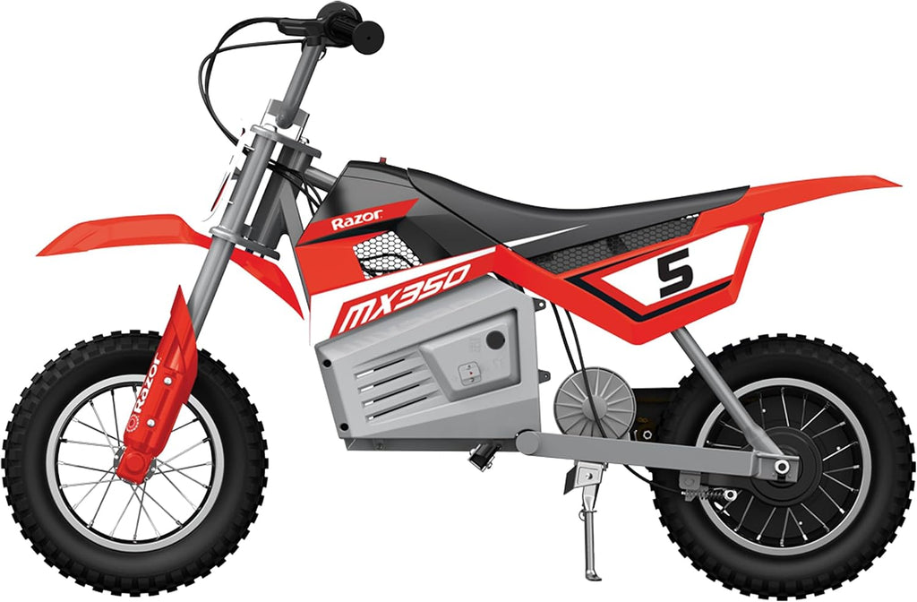 Razor MX350 Dirt Rocket Electric Bike for Kids Ages 8+, 140 lb Max Weight, Red – 24V Battery, Up to 14 Mph, 30-Min Ride Time on High Speed, Twist-Grip Throttle, Spoked Wheels w/ 12' Pneumatic Tires