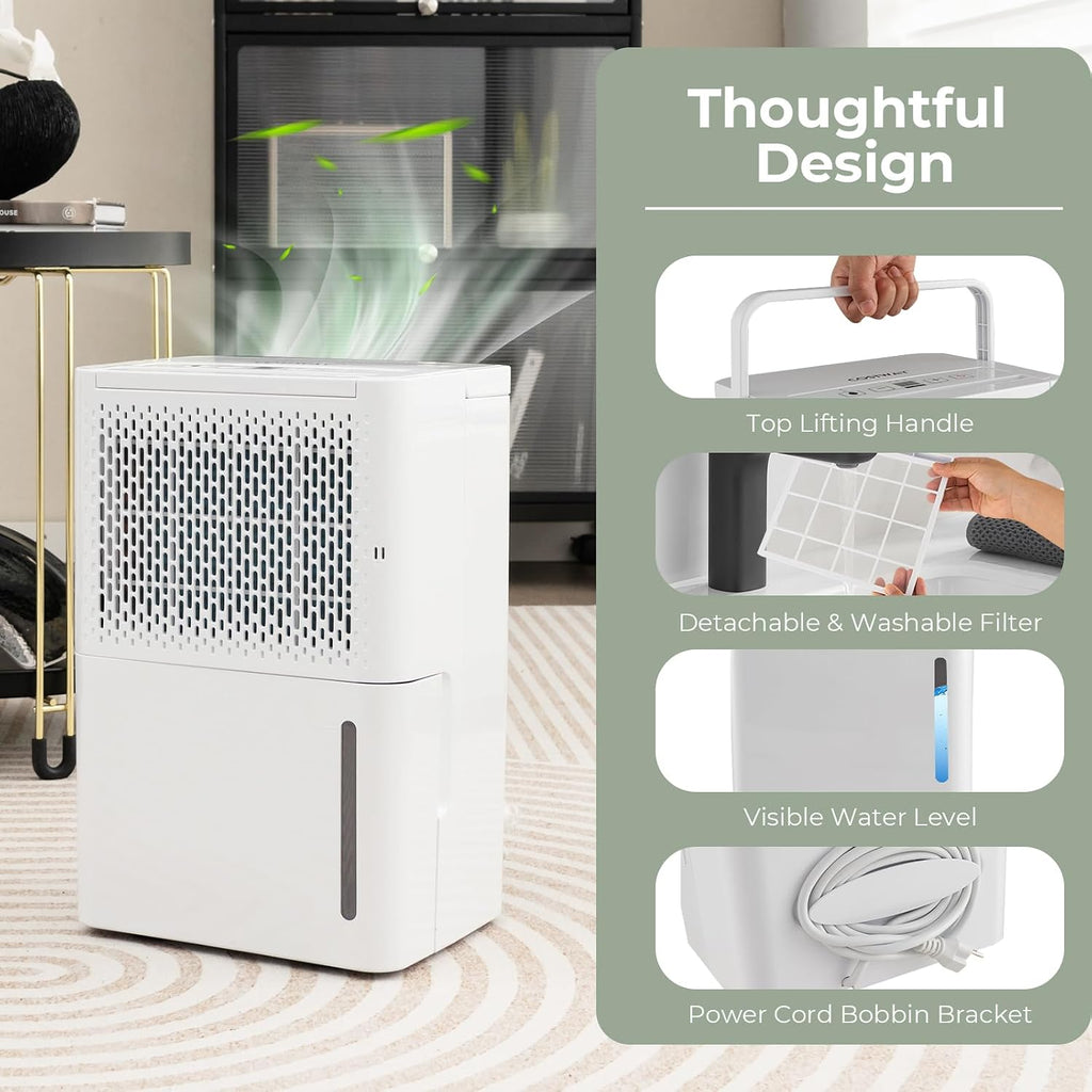 COSTWAY 2000 Sq. Ft Dehumidifier for Basement, 32 Pint Quiet & Energy Efficient Dehumidifier with Continuous/Drying/Auto Mode, 24H Timer, Drain Hose & Portable Handle for Bathroom Bedroom