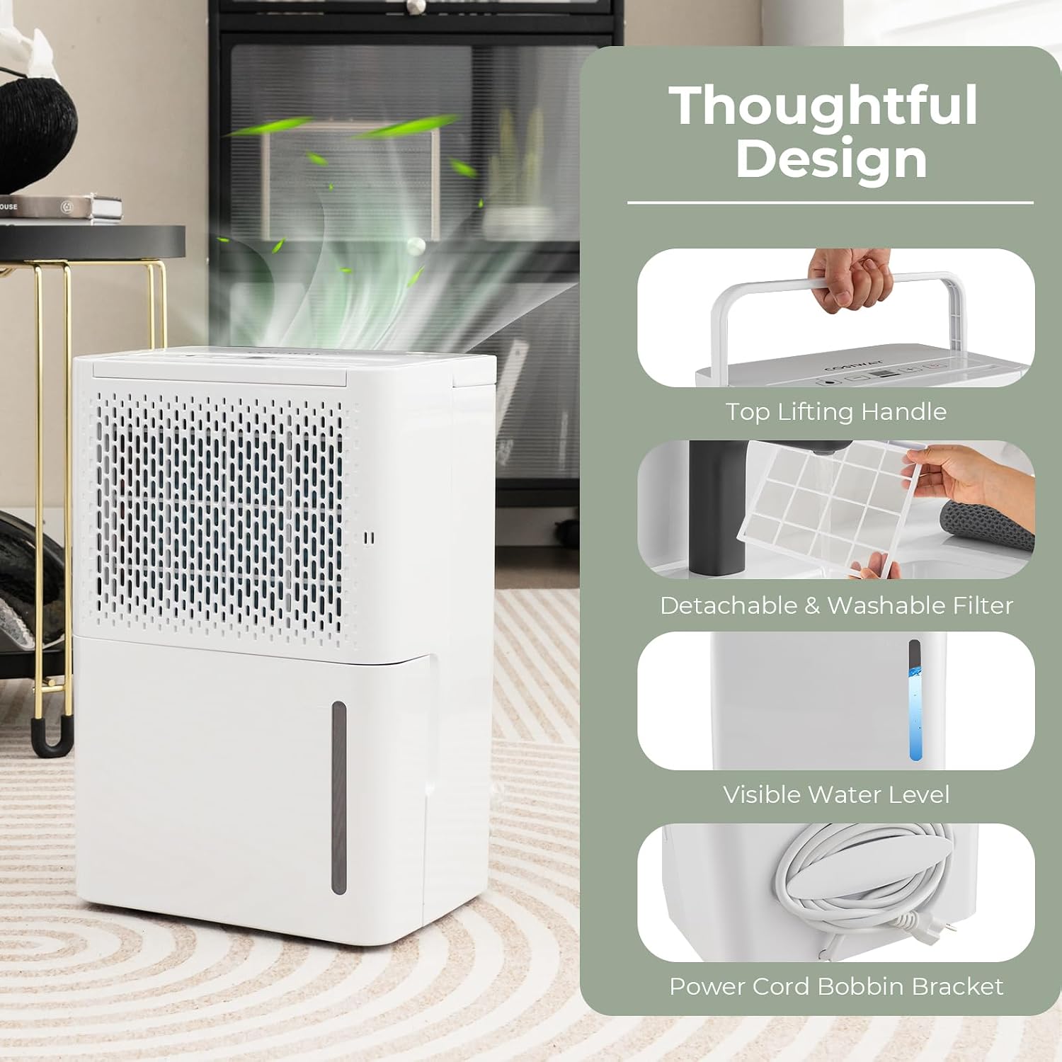 COSTWAY 2000 Sq. Ft Dehumidifier for Basement, 32 Pint Quiet & Energy Efficient Dehumidifier with Continuous/Drying/Auto Mode, 24H Timer, Drain Hose & Portable Handle for Bathroom Bedroom