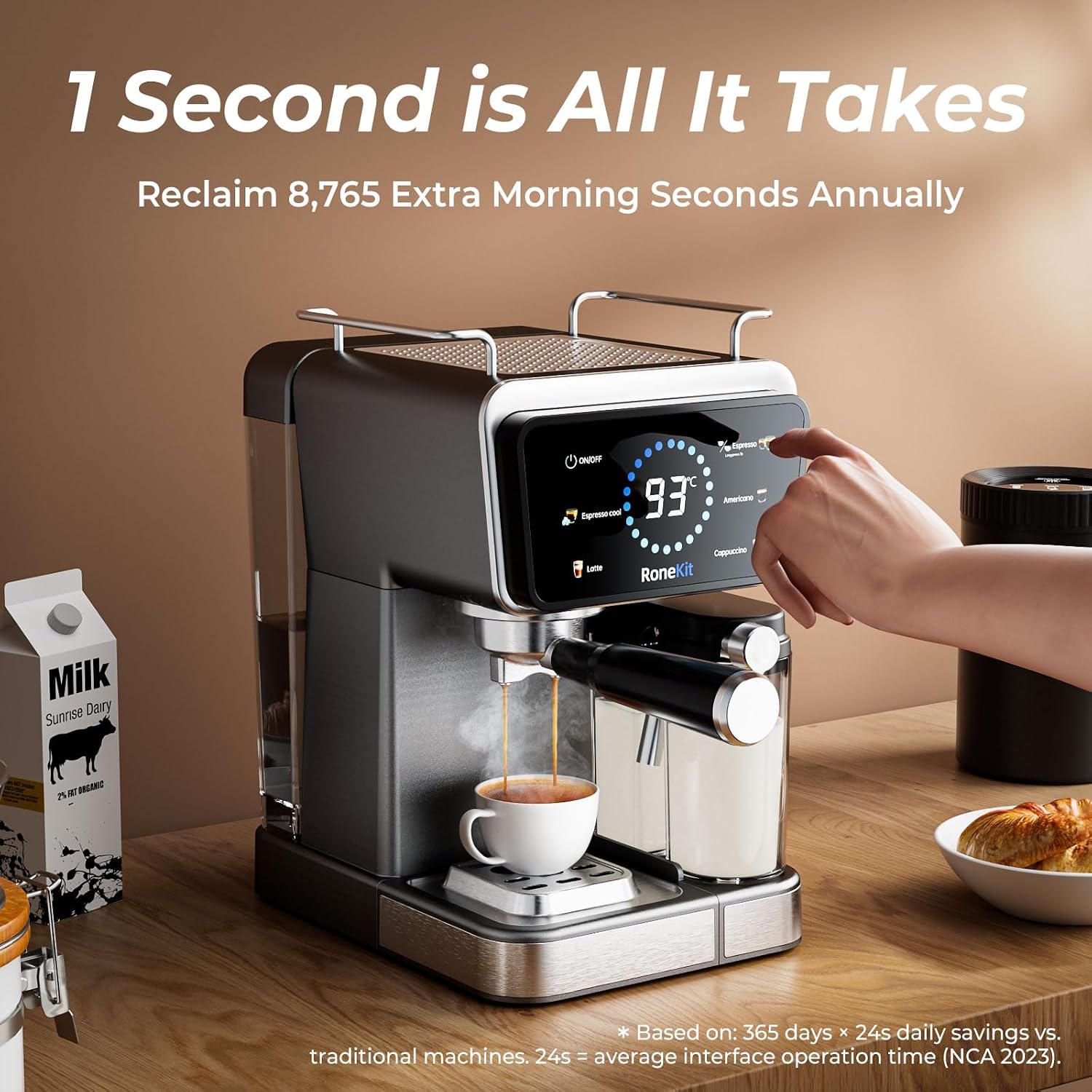 Espresso Machine with Automatic Milk Tank,Espresso Cool & Cappuccino Machine, 20Bar Espresso Coffee Machines, Touch Screen with Timer, 50.7Oz Removable Reservoir, Black