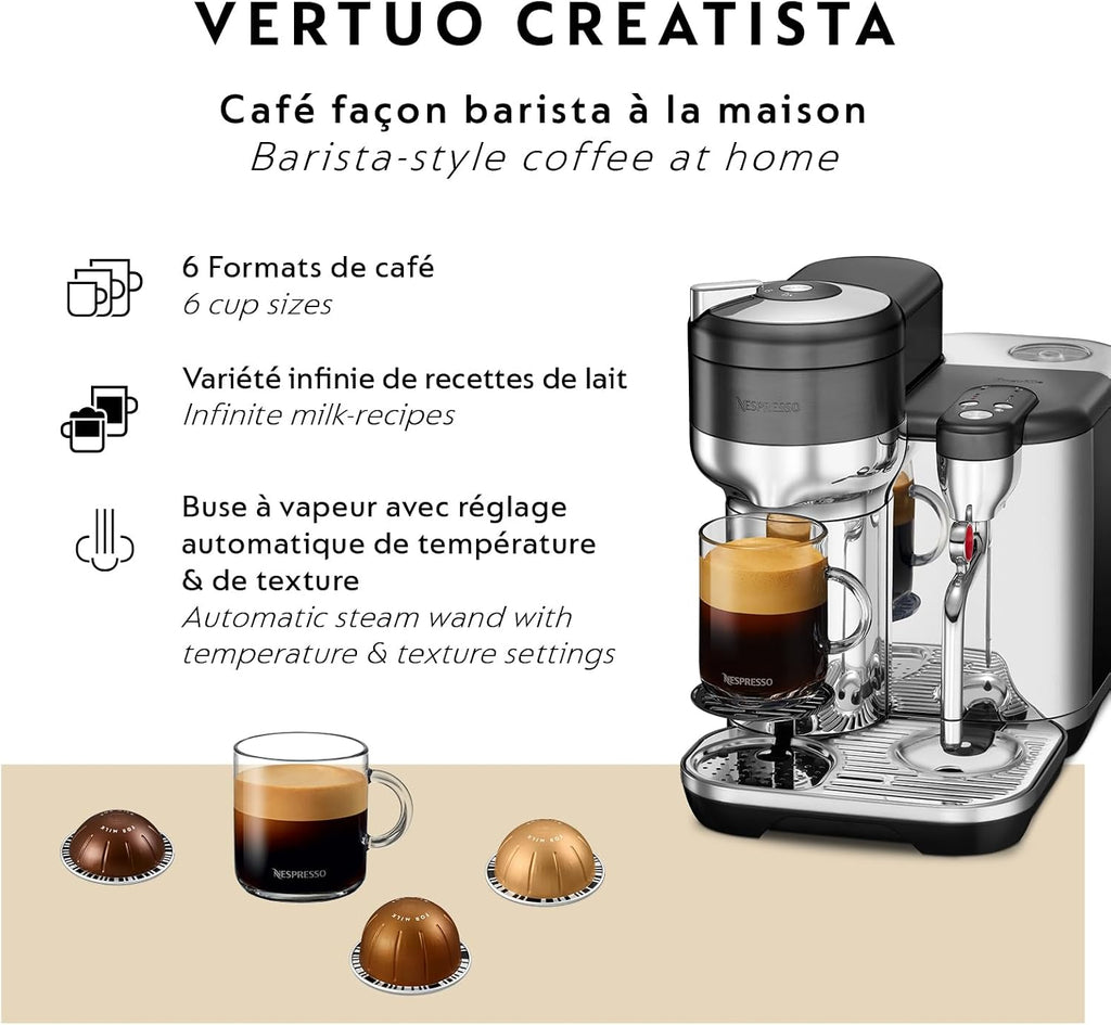Nespresso Vertuo Creatista Coffee and Espresso Maker by Breville, Black Stainless Steel