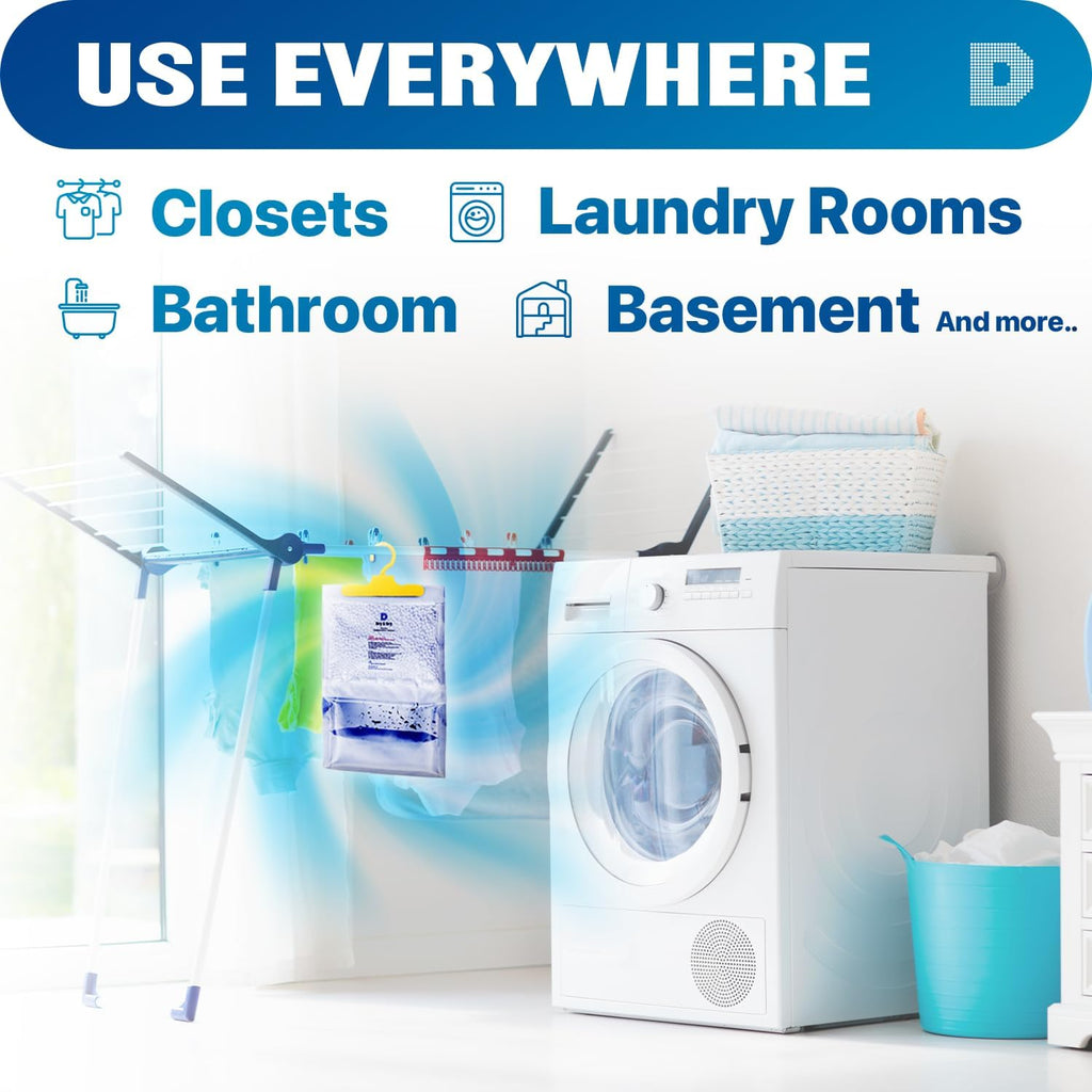 Dry & Dry 80 Pack [Net 14 Oz/Pack] Premium Hanging Moisture Absorbers to Control Excess Moisture for Basements, Closets, Bathrooms, Laundry Rooms. - Ultra Strong Moisture Absorbers