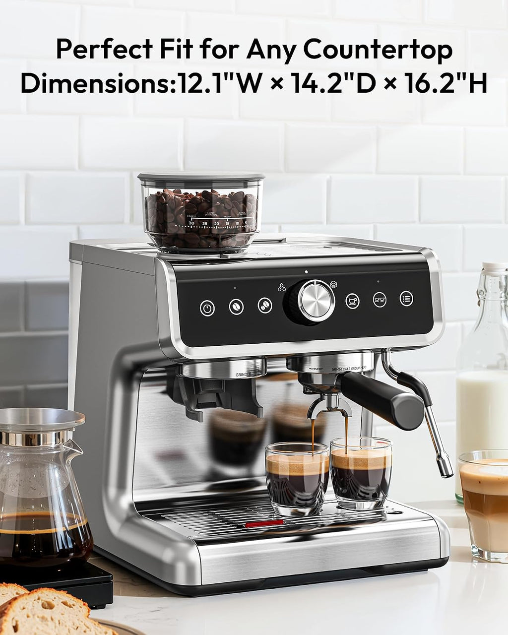 EUHOMY Espresso Machine with Grinder, 30 Grind Settings, 20 Bar Coffee Maker with 58mm Portafilter, Expresso Coffee Machines with Touch Screen for Home, Milk Frother for Latte & Cappuccino