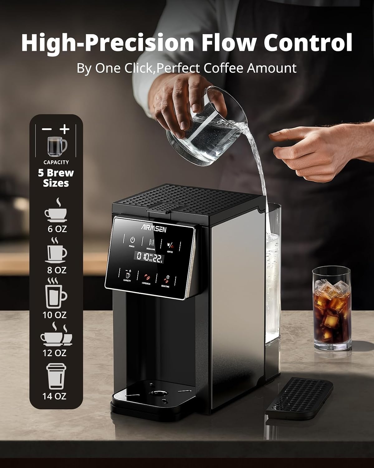AIRMSEN Grind & Brew Coffee Maker with Built-in Grinder - Single-Serve Machine Compatible with K-Cup Pods & Ground Coffee, 1000W Fast 6-14oz Brew, Descaling Alert, Touchscreen & 50oz Removable Tank