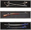 DisplayGifts 44' Long Rifle Gun Shotgun, Saber, Sword or Golf Club Display Case Cabinet Rack Putter Shadow Box w/98% UV Protection Lockable Door (Black Finish)