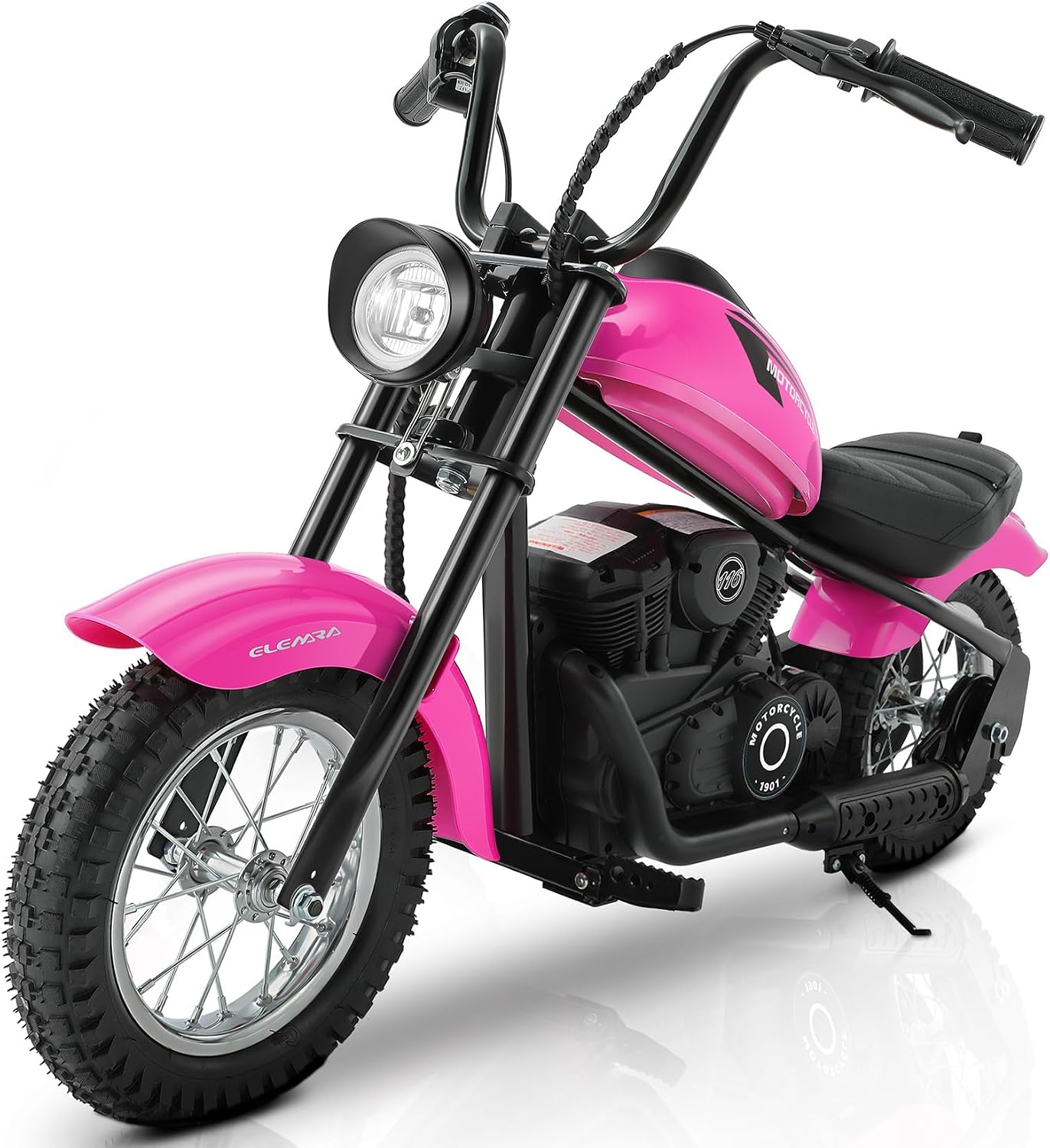 ELEMARA Electric Dirt Bike, 15 mph & 150lb Max, 24V Ride on Toy for Big Kids w/LED Lights & Power Display,Chain-Driven Motor,Twist-Grip Throttle, Shock Springs,Handbrake,12' Air-Filled Tires-Rose Pink