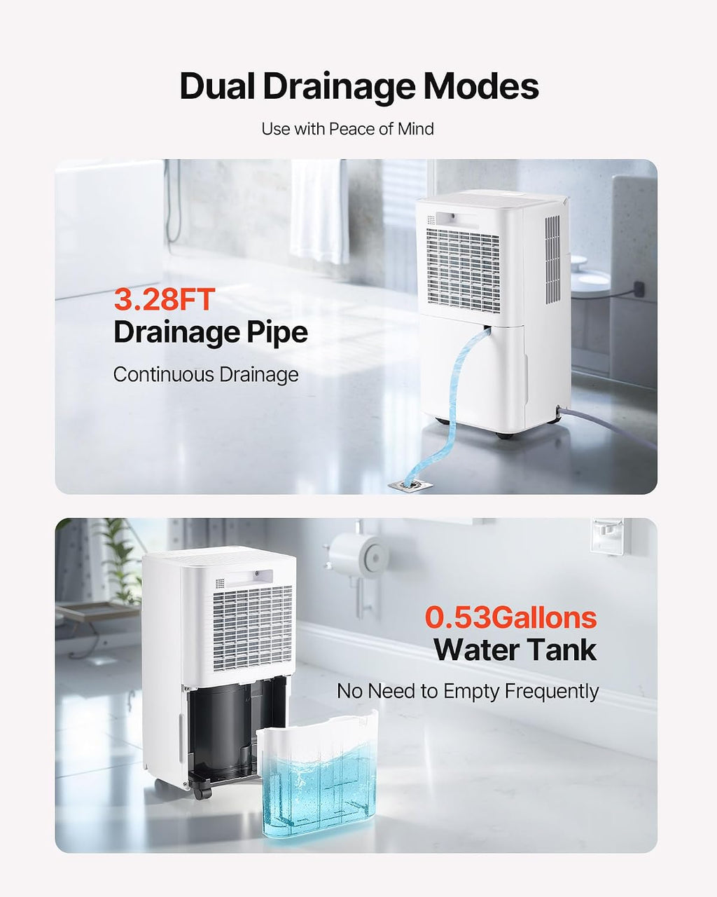 VEVOR 30 Pints Dehumidifier for Home & Basement, 1500 Sq.Ft Large CoverageDrain Hose for Commercial & Industrial Use, Smart Humidity Control, Low Noise for Large Rooms, Warehouses, Bedrooms & Storage