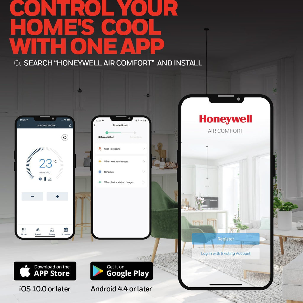 Honeywell 13,500 BTU Slim & Smart WiFi Portable AC with Fan, Dehumidifier, Alexa/Google Home Voice Control – Cools Up to 660 Sq. Ft., HX4CESVWG0