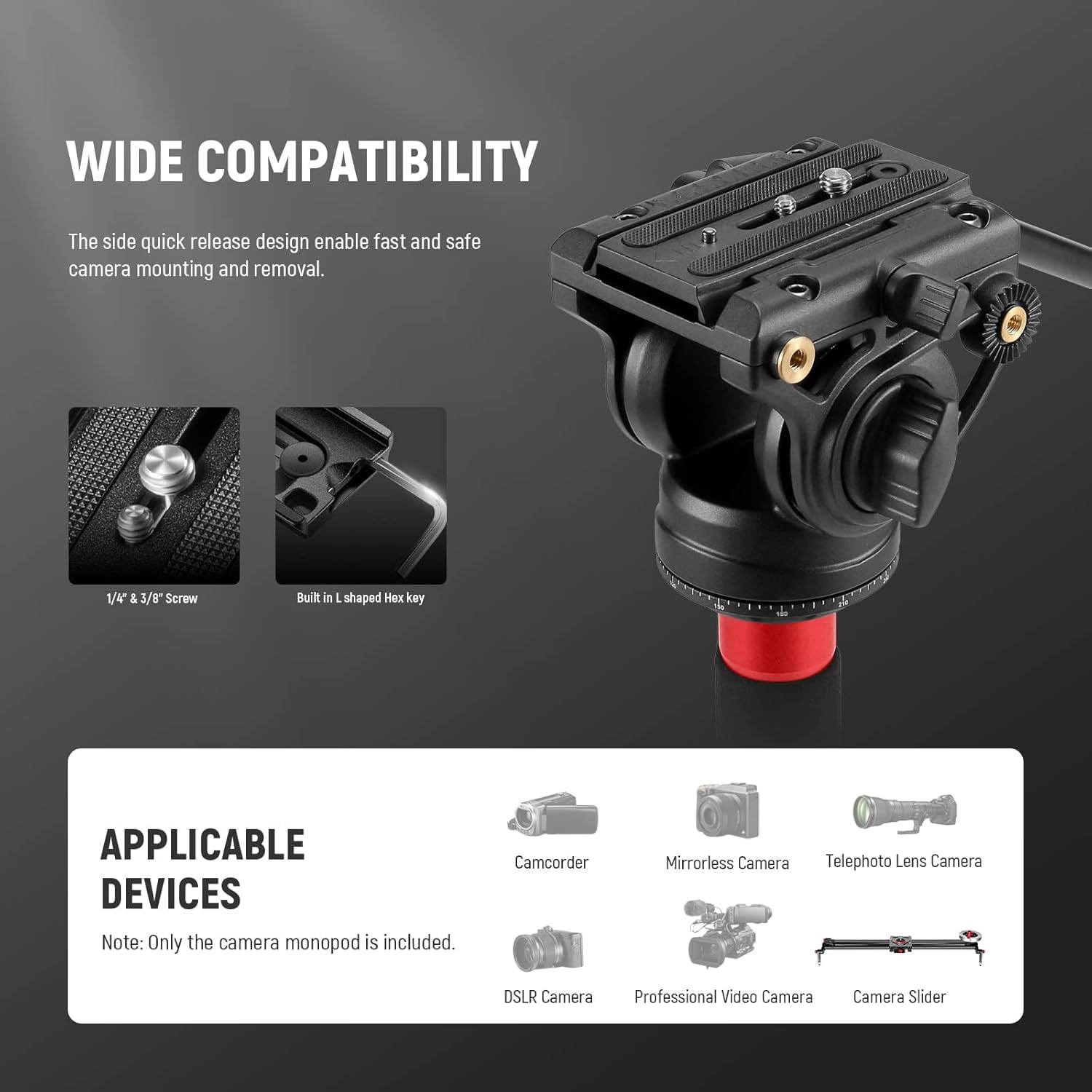NEEWER 71.6' Pro Camera Monopod with Feet, Carbon Fiber Telescopic Video Monopod with QR Plate Compatible with DJI RS Gimbals, Removable Base for Camera Camcorder, Max Load 13.2lb/6Kg, TP71