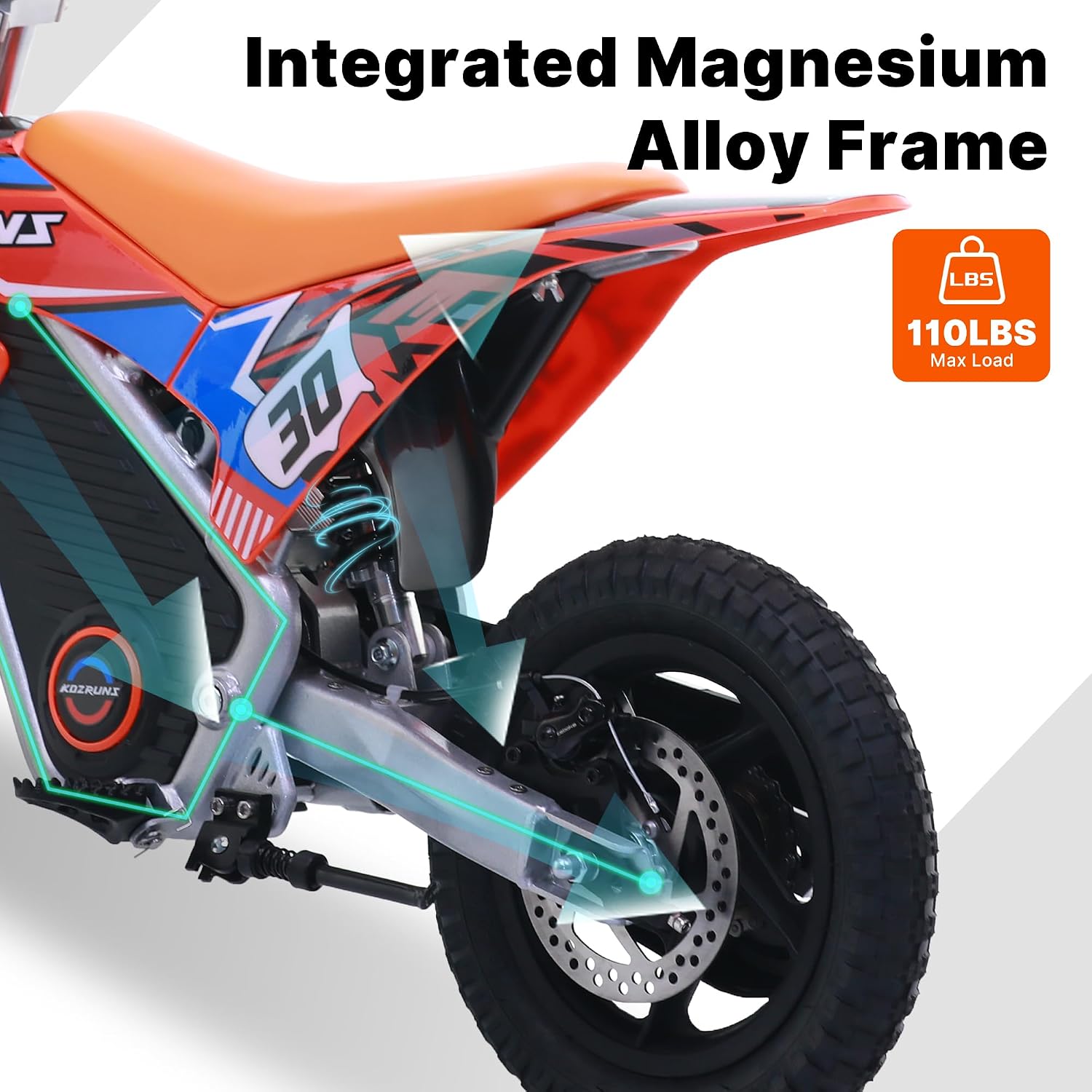 36V Racing Electric Dirt Bike for Kids, Peak 400W Powerful Motorcycle for Ages 3-6, Dual Shock Absorption, 3 Speed Modes with Safe Disc Brake, 12' Tires, Orange