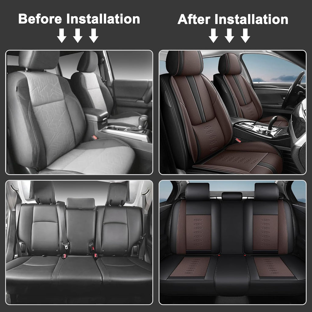 Car Seat Covers 5 Seats Fit for Mitsubishi Montero 1999-2005,Waterproof Leather Seat Covers,Airbag Compatible,Car Seat Protectors Interior Sets(Full Set,Black&Brown)