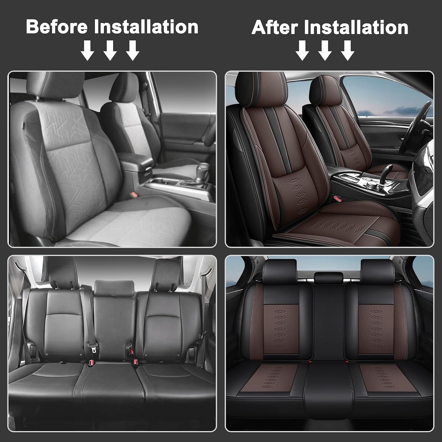 Car Seat Covers 5 Seats Fit for Mitsubishi Montero 1999-2005,Waterproof Leather Seat Covers,Airbag Compatible,Car Seat Protectors Interior Sets(Full Set,Black&Brown)