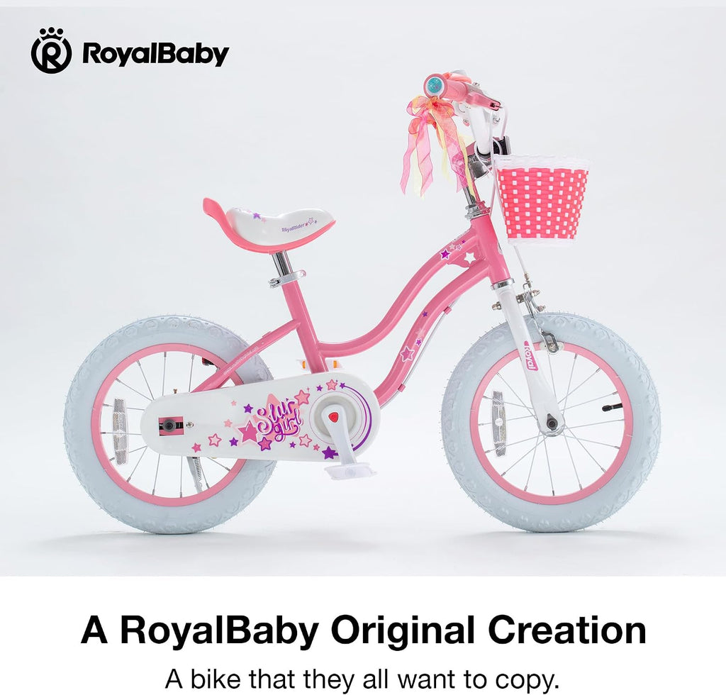 RoyalBaby Girls Bike, Stargirl EZ Kids Bike Balance and Pedal Bicycle with Basket and Dual Handbrake, 12 14 16 18 Inch Toddlers to Big Kids 3-8 Years, Multiple Colors