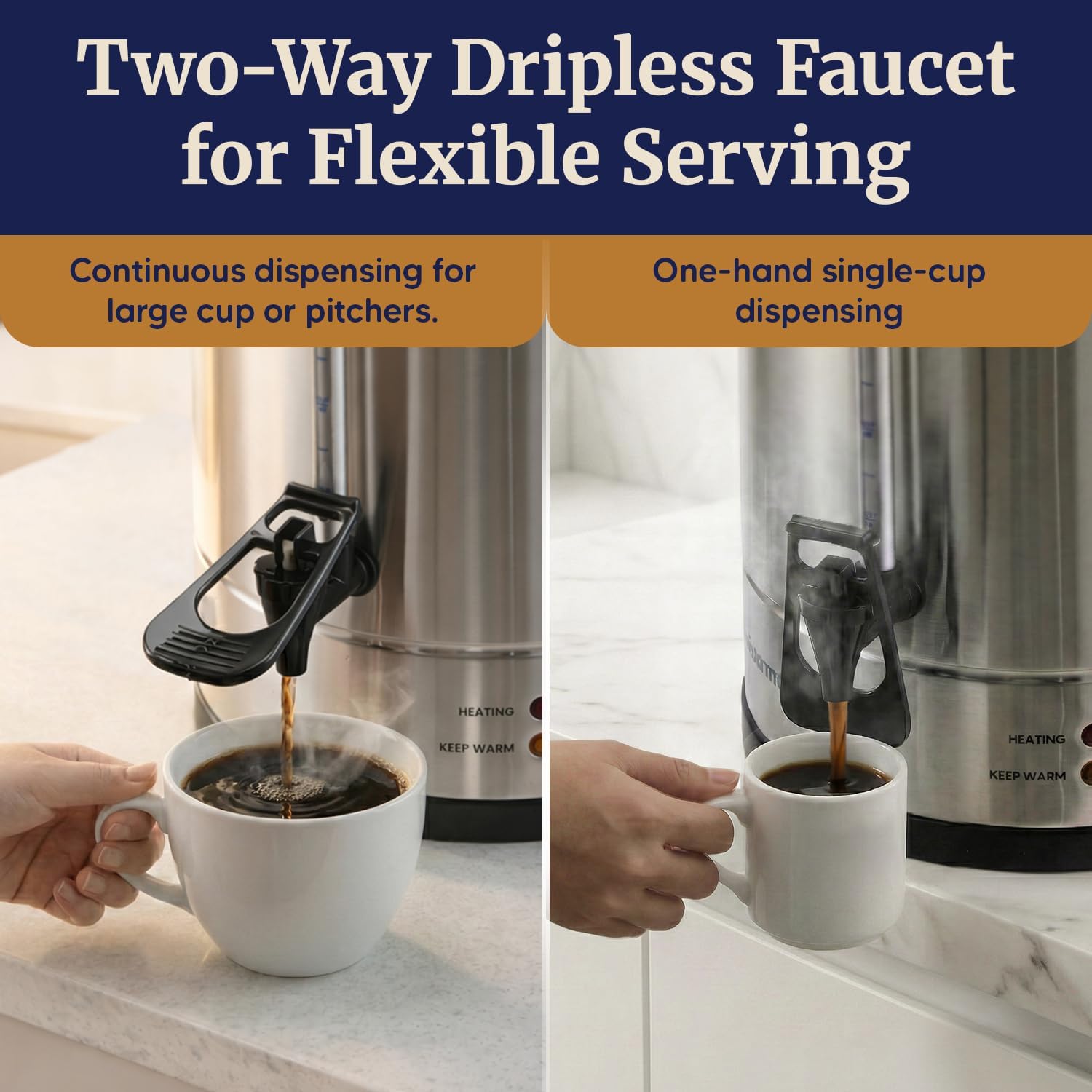 Elite Gourmet 100-Cup Commercial Coffee Urn & Hot Water Boiler – Dual-Wall Insulated, Tested to Keep Coffee Hot for 24 Hours, Dripless Faucet, Stainless Steel for Offices, Churches & Catering