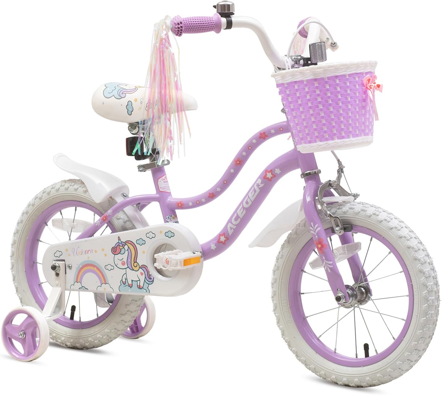 Bixike Princess Style Girls Bike with Basket for 2-13 Years Old Kids and Toddlers, 12 14 16 18 Inch Bicycle for Children with Training Wheels and Streamers, 20 Inch with Kickstand, Multiple Colors