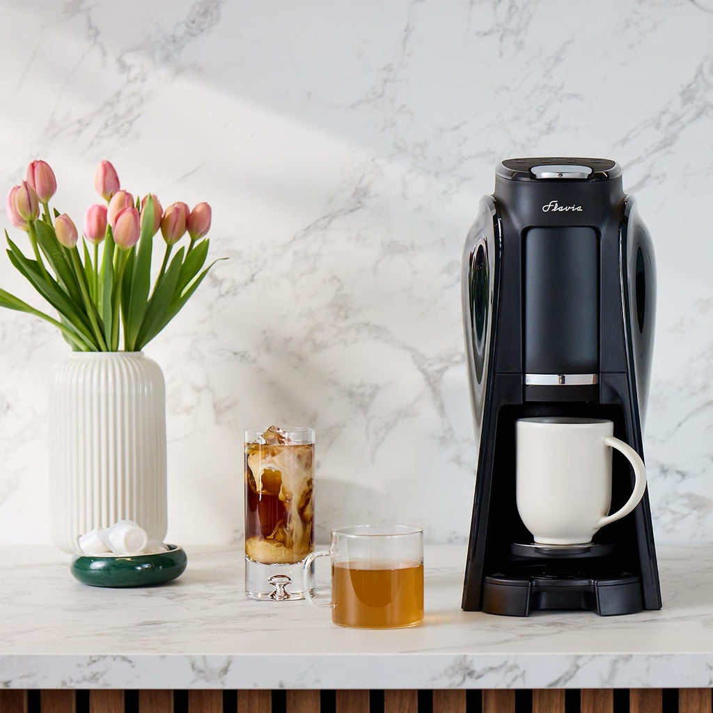 Flavia Aroma Brewer Bundle with 84 Freshpacks and 1 Merchandiser - Coffee Machine, Makes Coffee, Lattes, Tea, and other Hot or Iced Beverages, Multiple Brew Sizes, Grey, Works ONLY with Freshpacks