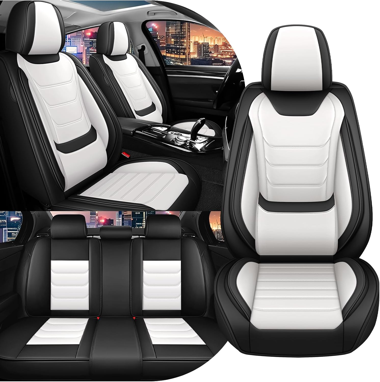 Car Seat Cover Full Set for Kia EV9 Seat Covers 2024-2025, Nappa Leather Waterproof Seat Covers for Cars, Airbag Compatible, Universal Automotive Seat Covers(Standard Full Set/Black White)