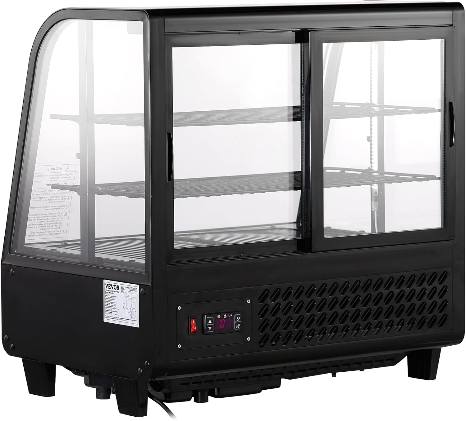 VEVOR 3.5 Cu.Ft Countertop Pastry Case ETL NSF DOE Certified Commercial Display Refrigerator with LED Lighting, Turbo, Frost-Free Air-Cooling, Rear Sliding Door, Curved, Black
