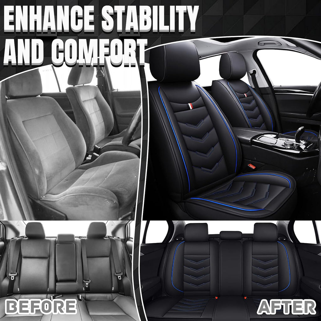 Car Seat Covers 7 Seats for Dodge Grand Caravan 2000-2020, Waterproof Durable Leather Vehicle Cushion Covers, Breathable Full Coverage Seat Protector(Standard,Black Blue)