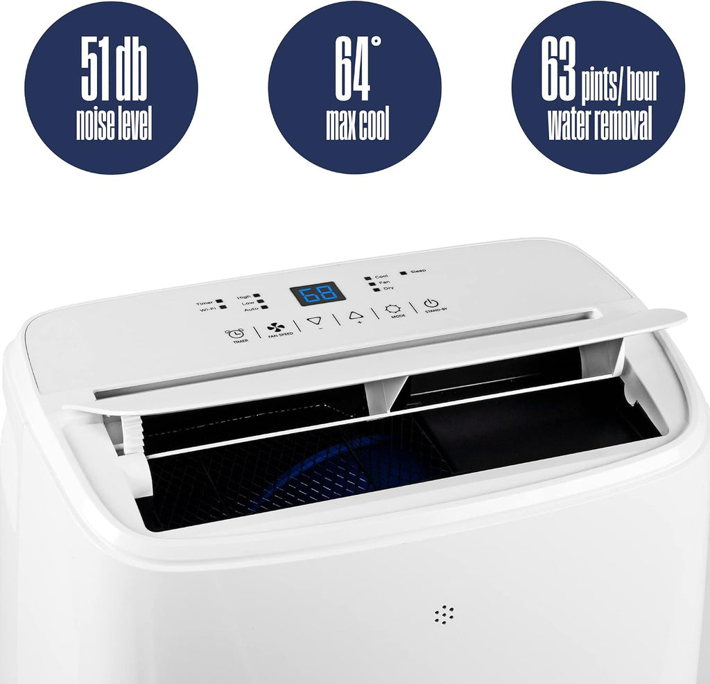 Westinghouse 10,000 BTU Air Conditioner Portable For Rooms Up To 450 Square Feet, Portable AC with Home Dehumidifier, Smart App, 3-Speed Fan, Programmable Timer, Remote Control, Window Kit, White