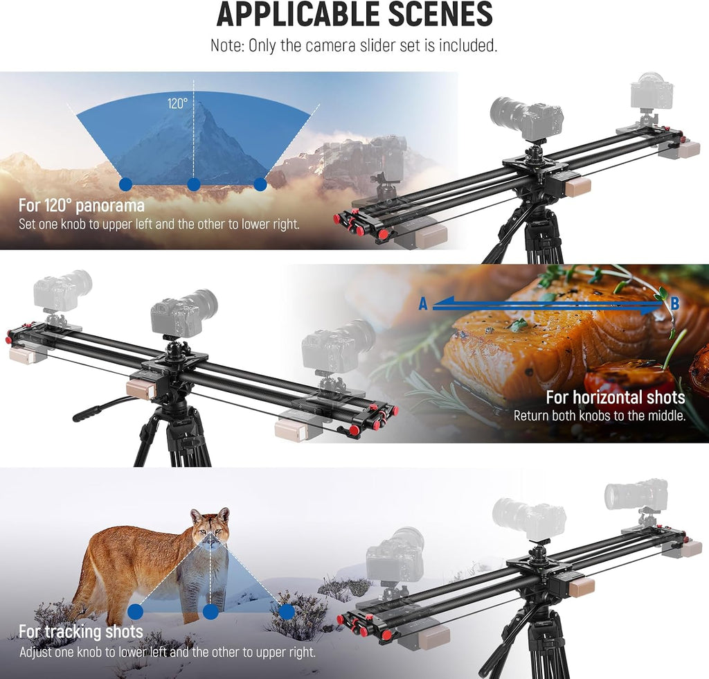 NEEWER 47.2'/120cm Motorized Camera Slider, App Wireless Control DSLR Carbon Fiber Dolly Rail Slider with 4400mAh F750 Battery (Charger Not Included), Support Video Mode, Time Lapse Photography, ER1