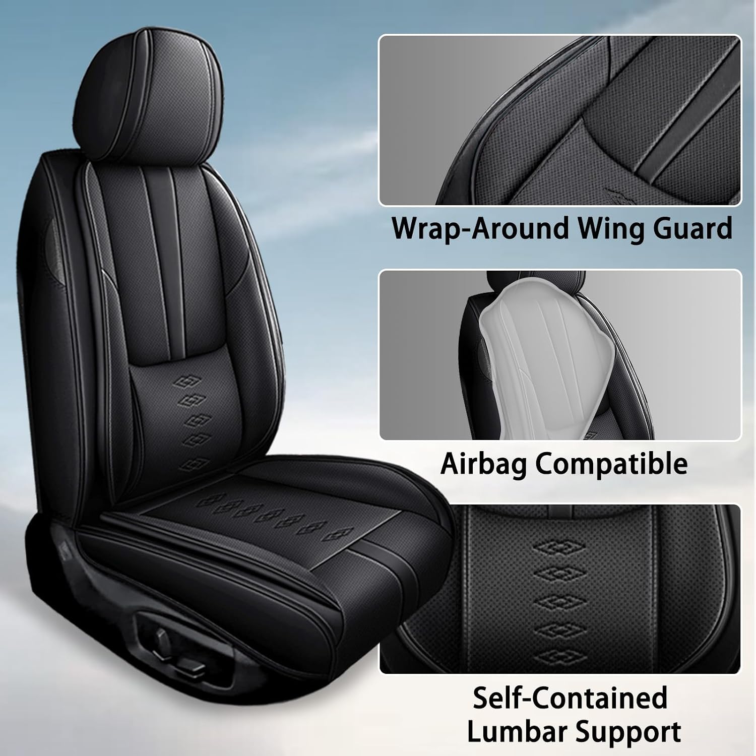 Car Seat Covers 2 Seats Fit for Mitsubishi Montero 1999-2005,Waterproof Leather Seat Covers,Airbag Compatible,Car Seat Protectors Interior Sets(2PCS with Pillows,Black)