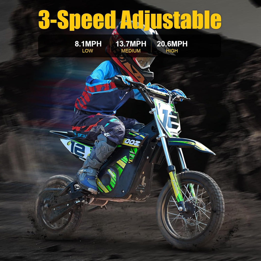 KOOZ HP112E PRO 36V 1000W Electric Dirt Bike for Kids, 3 Speed Modes Teen Electric Motorcycle Up to 20.6 MPH& 19 Miles Long-Range, Dual Suspension & Disc Brake, 16' Sturdy Tire
