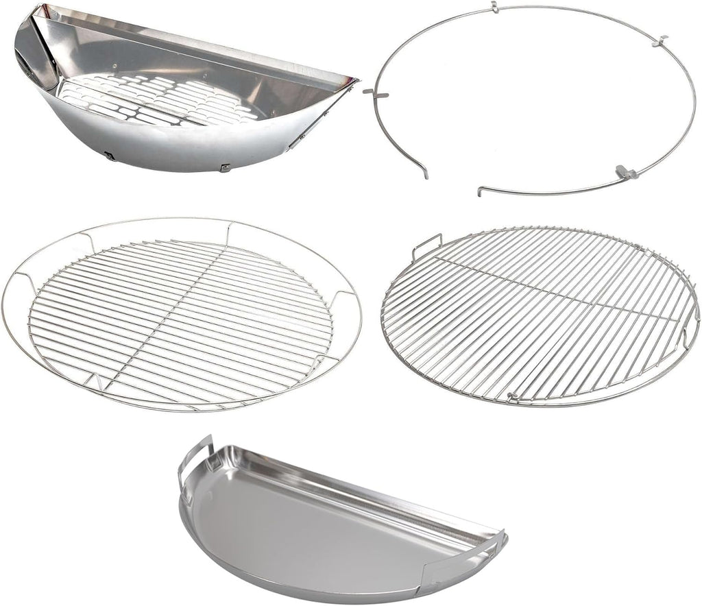 SnS Grills Slow 'N Sear® 5-Piece Cooking System - Patented Charcoal Basket with Removeable Water Reservoir, EasySpin Grate, Drip Pan for Low 'N Slow Smoking & Charcoal Grilling on Big Green Egg XL