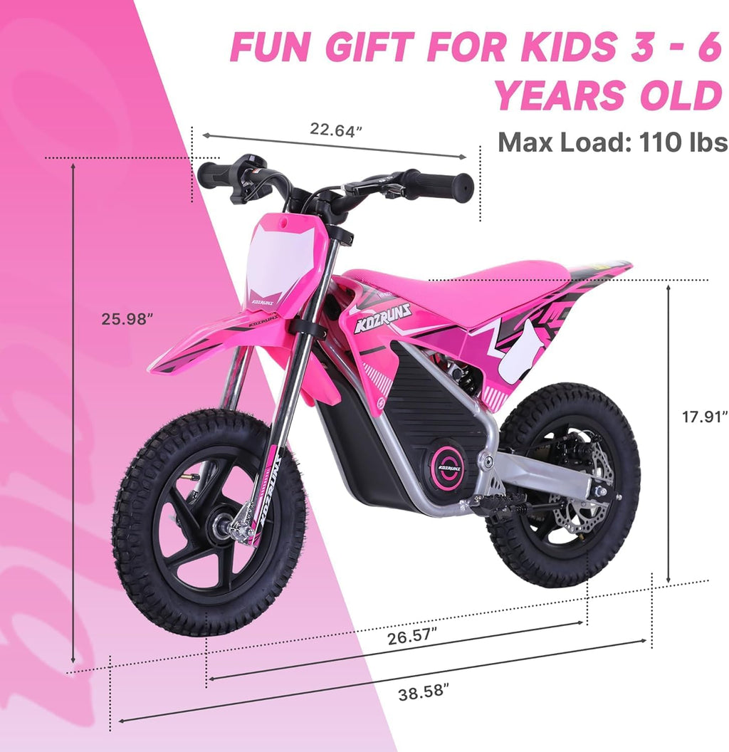 OLALA Electric Dirt Bike for Kids 3-5, 12' Electric Motorcycle with 200W Motor, 2-Speed Safety Mode, Beginner Dirt Bike with Disc Brake, Outdoor Ride On Toy Gift, Pink