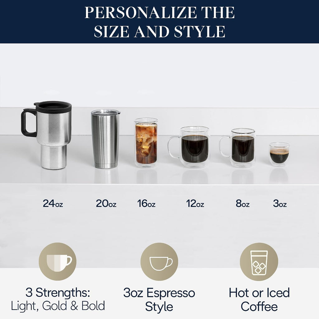 De'Longhi True Brew Drip Coffee Maker, Built in Grinder, Single Serve, 8 oz to 24 oz, Hot or Iced Coffee, Stainless, CAM51025MB