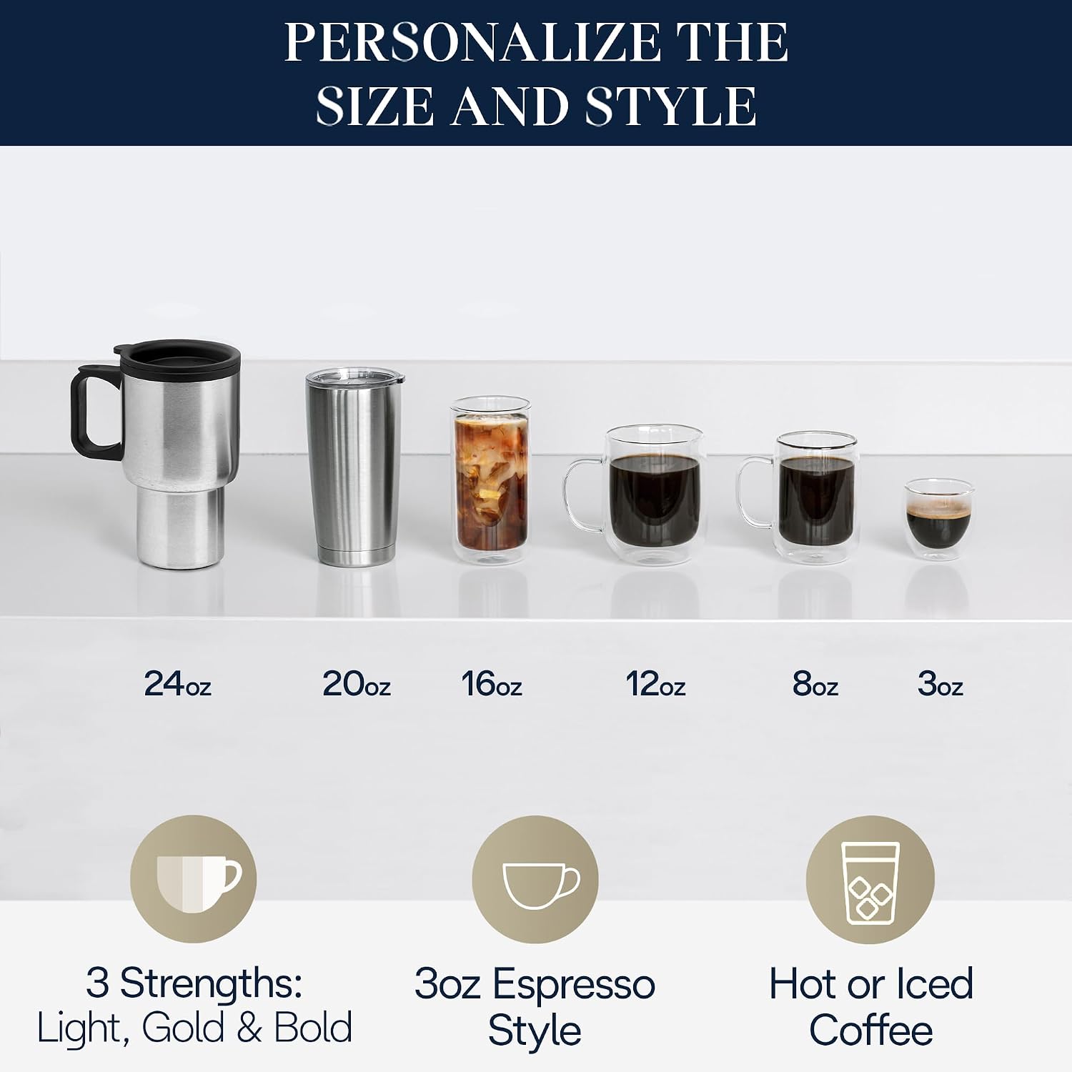De'Longhi True Brew Drip Coffee Maker, Built in Grinder, Single Serve, 8 oz to 24 oz, Hot or Iced Coffee, Stainless, CAM51025MB