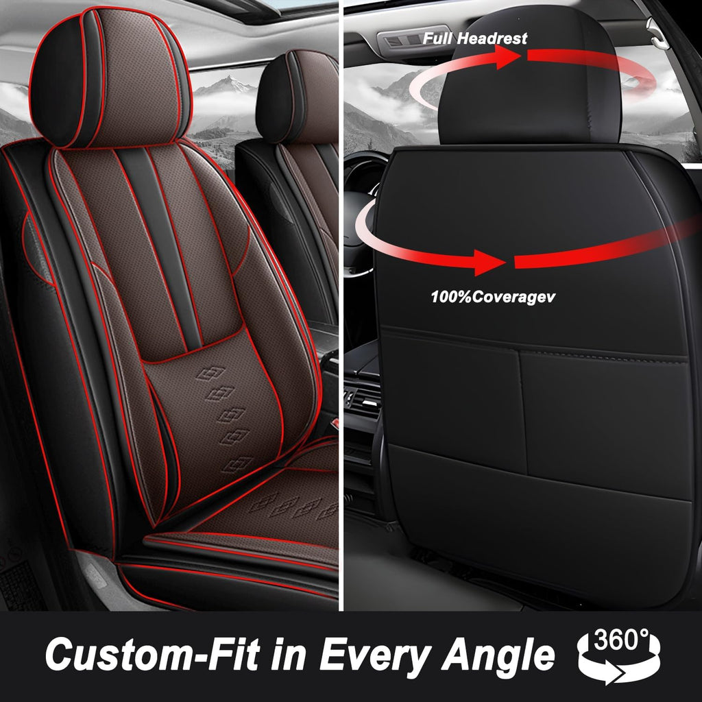 Car Seat Covers 5 Seats Fit for Mitsubishi Montero 1999-2005,Waterproof Leather Seat Covers,Airbag Compatible,Car Seat Protectors Interior Sets(Full Set,Black&Brown)