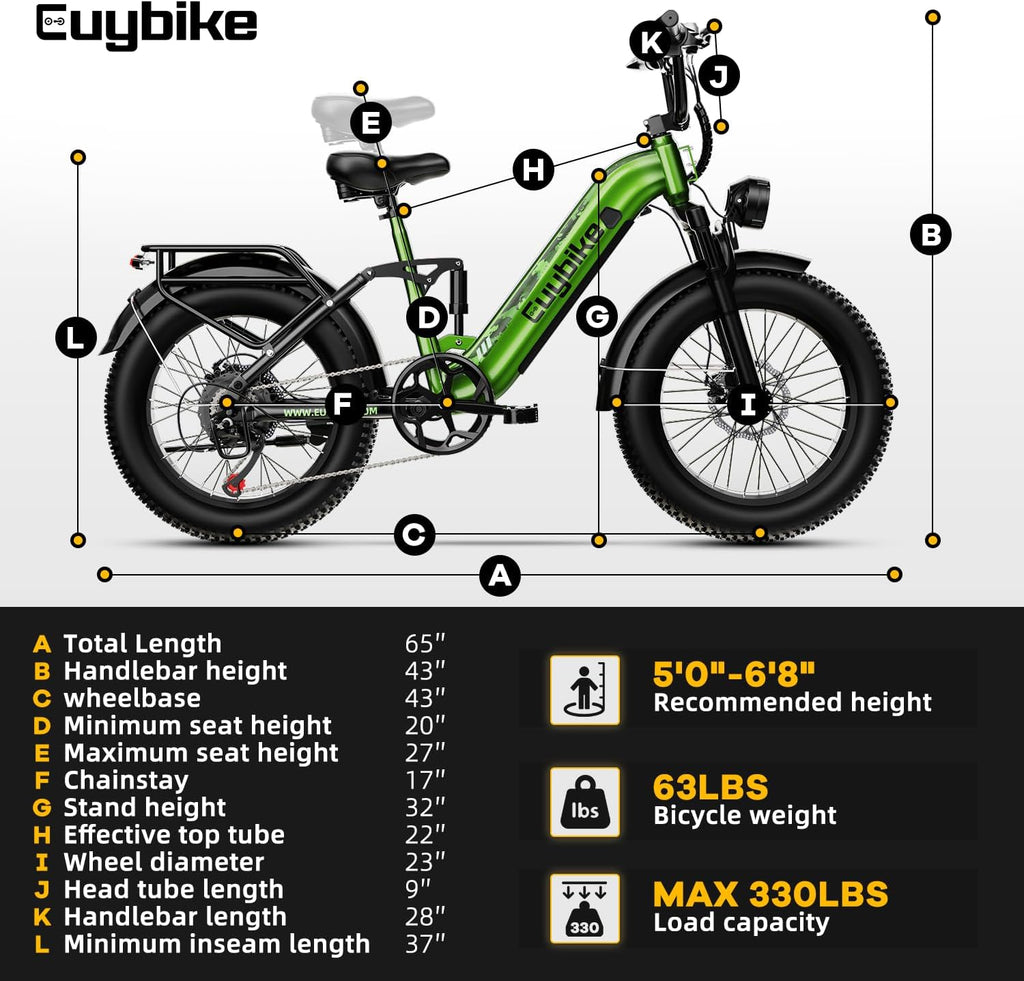 EUYBIKE Electric Bike for Adults 1400W Peak, 48V 20AH(960WH) Removable Battery, 20'x4' Fat Tire Full Suspension 80 Miles Range Step-Thru Hunting Ebike, 7-Speed Dual Brakes Electric Bicycle