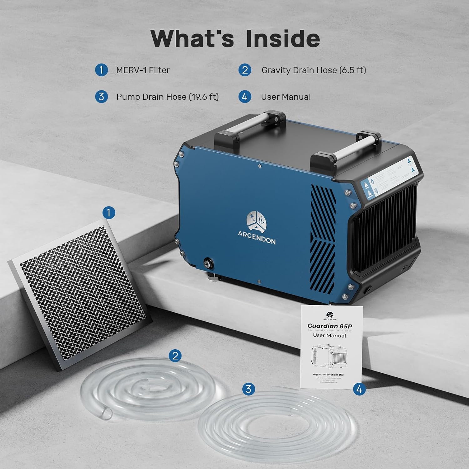 ARGENDON 180 Pints Crawlspace Dehumidifiers with Pump and Drain Hose, Commercial Dehumidifier for Basement, Industrial Large Spaces, Basement, Job Sites, cETL, 5-Year Limited Warranty