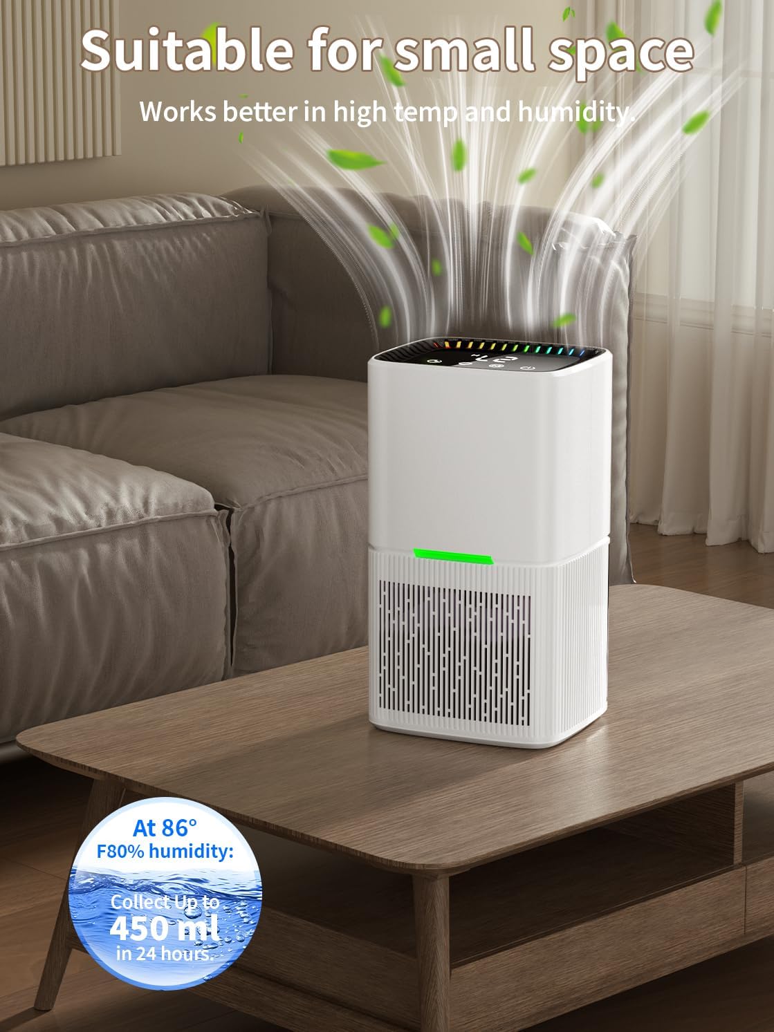 Dehumidifier, 60 OZ Water Tank, Dehumidifiers for Home, 500 sq. ft. Dehumidifier for Basement Bathroom Bedroom with Auto Shut Off, 7 Colors LED Light, Quiet Dehumidifiers with Sleep Mode