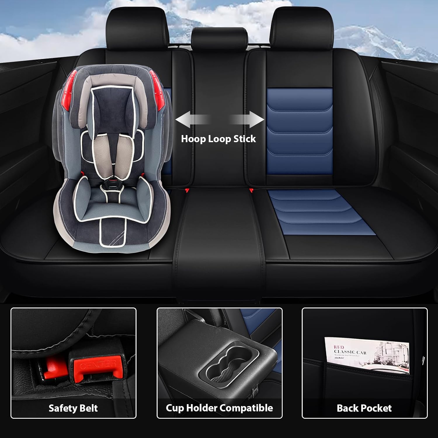 Fit for Jeep Gladiator 2020-2025 Custom Seat Covers, PU Leather Car Seat Covers, Full Coverage Protection, Thick Cushioning Seat Protectors(Standard Full Set/Black Blue)